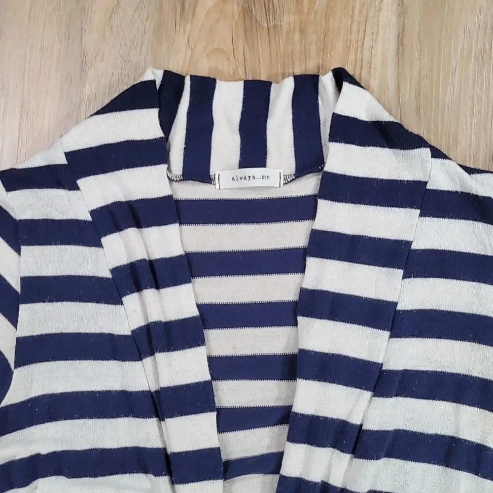 🔸️Always Me Blue Striped Open Front Elbow Patch Sweater Medium - Picture 4 of 9